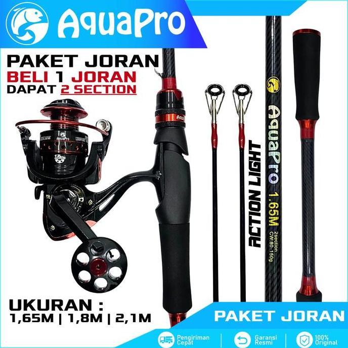 elimasanuk - aquapro set joran spinning 2 action light & medium light + reel pancing