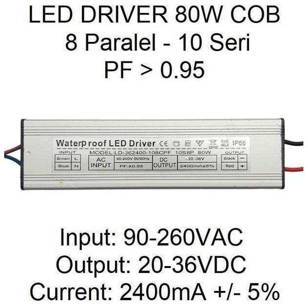 Led Driver 80W 2400mA 10S6P DC20-36V WP PF 0.95