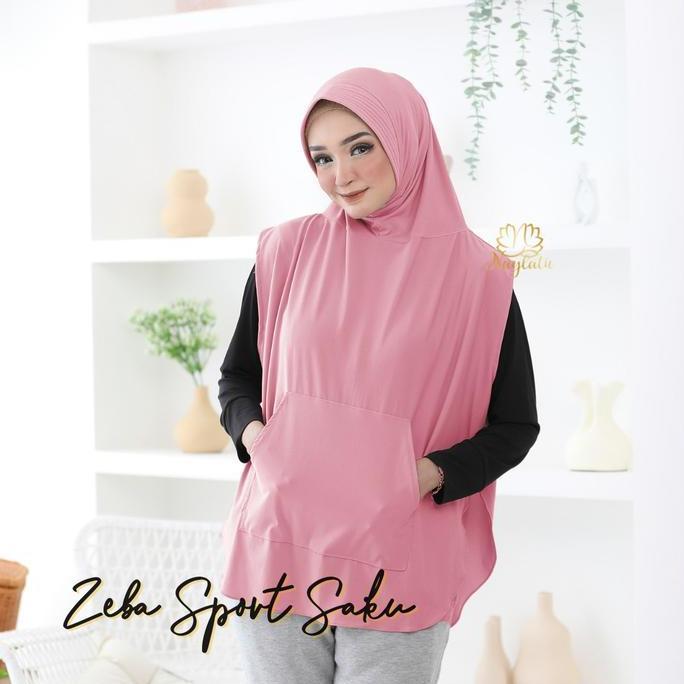 Hijab Sport Jersey Zeba Saku Naylatu Pad Panjang Muslim Kerudung Nyaman Bergo