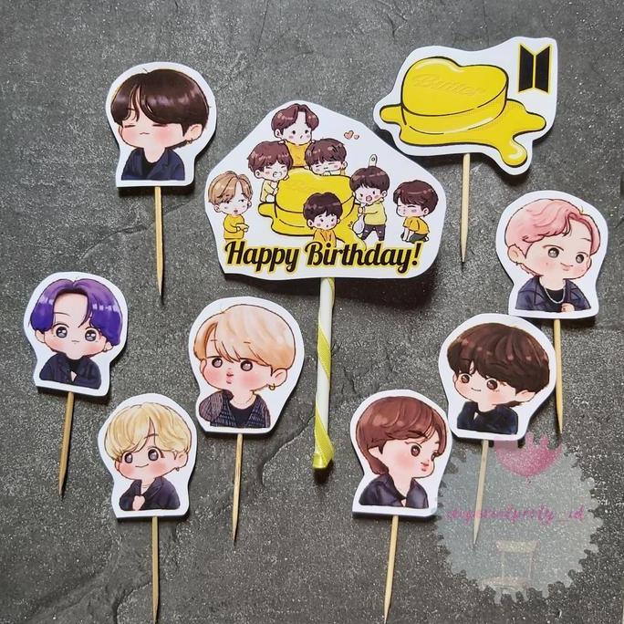 Promo Cake Cupcake Topper Tusukan Kue Happy Birthday BTS Butter Army COD