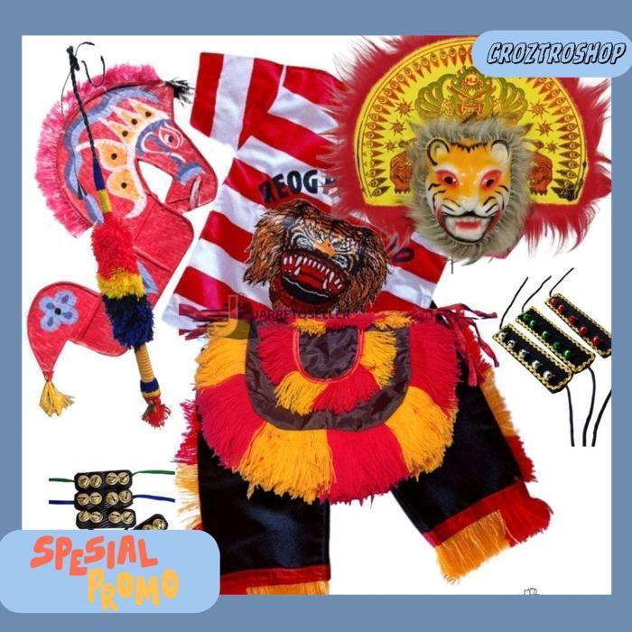 New Paket Setelan Reog Ponorogo|Lengkap Kostum Jaranan Anak|Set Lengkap Reog Anak|Jaran Pecut Topeng
