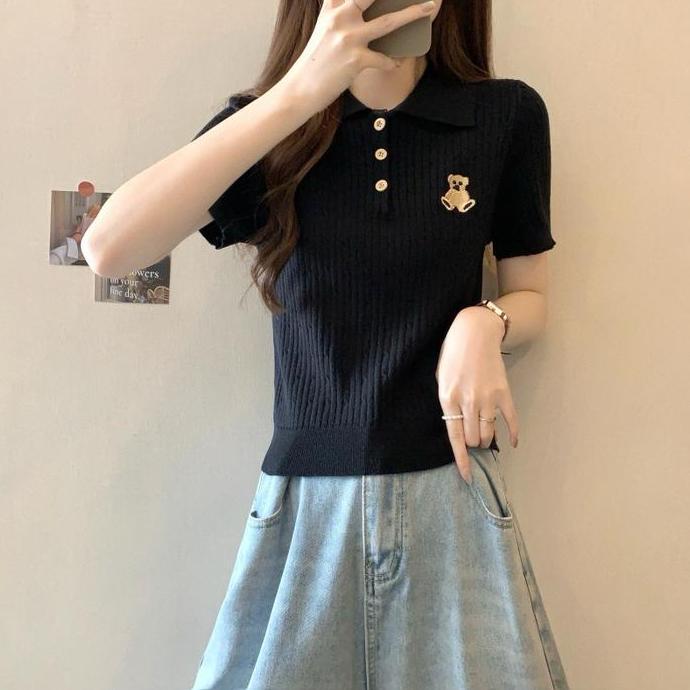 DF135 - HCLL Baju Atasan Rajut Wanita Kenya - Blus Basic Rajut Import Simple Trendy