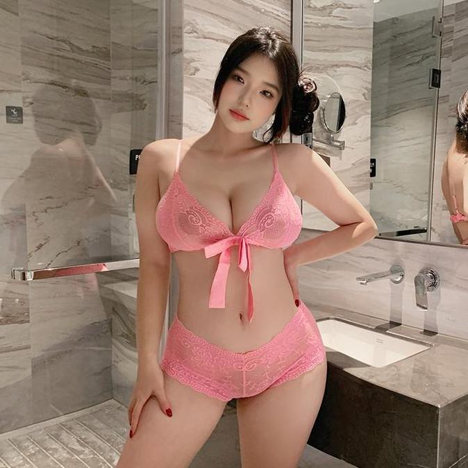 Nyala Cinta Set Bra & Celana Dalam Wanita Renda Transparan Bordir, Elegan & Menggoda, Warna Pink