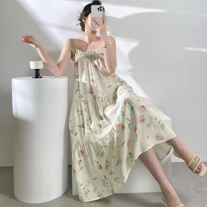 DY118 >> Daster Panjang Korean Style Import Premium Korea Wanita All Size Kekinian Baju Tidur Tanpa 