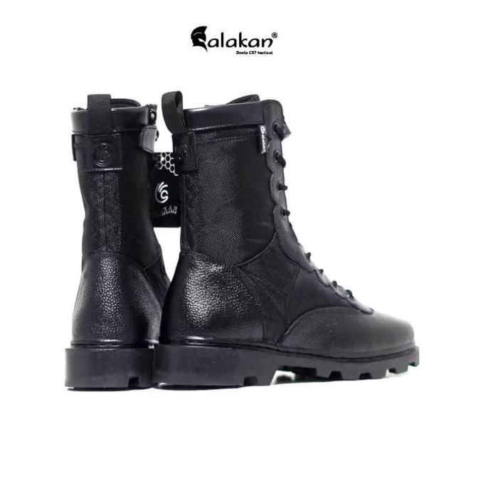Sepatu Pdl Kulit Jeruk Tni Polri Series Tali Biasa Boots Shoes Pria Hitam