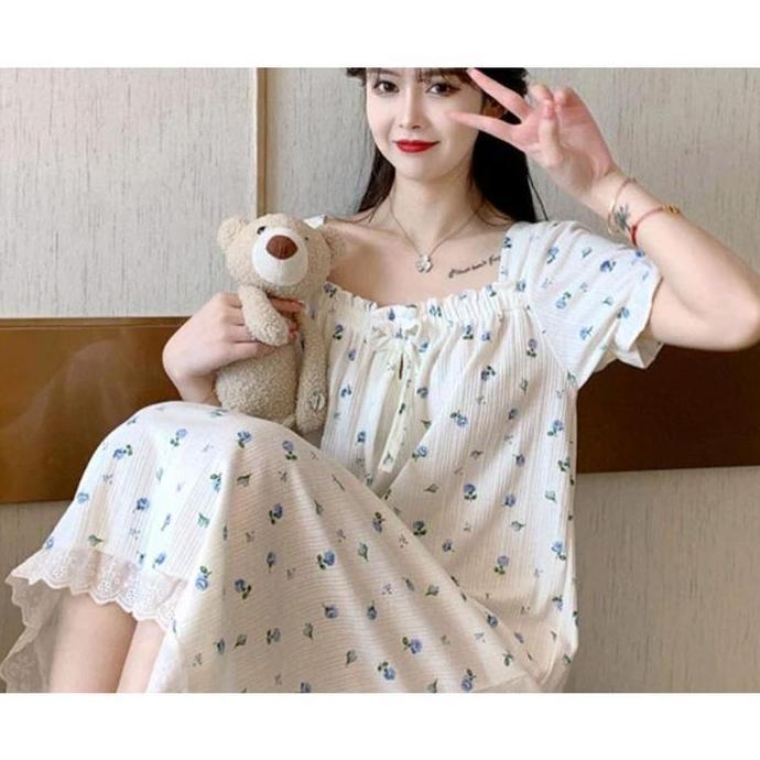 DV14 - [ Racun Lingerie ] Dress Maxi Daster Baju Tidur Wanita Piyama Wanita Dewasa Lengan Pendek Mot
