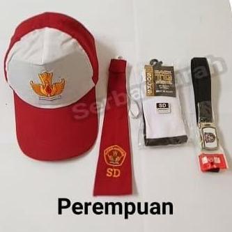 topi set sekolah anak perempuan dasi sabuk kaos kaki topi