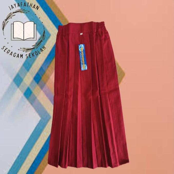 Rok Panjang SD Merah Bahan Element Licin Lembut dan Tebal