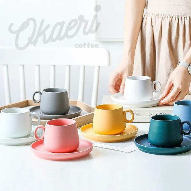 Ceramic Mug 300Ml Saucer Cangkir Keramik Kopi Teh Alas Piring