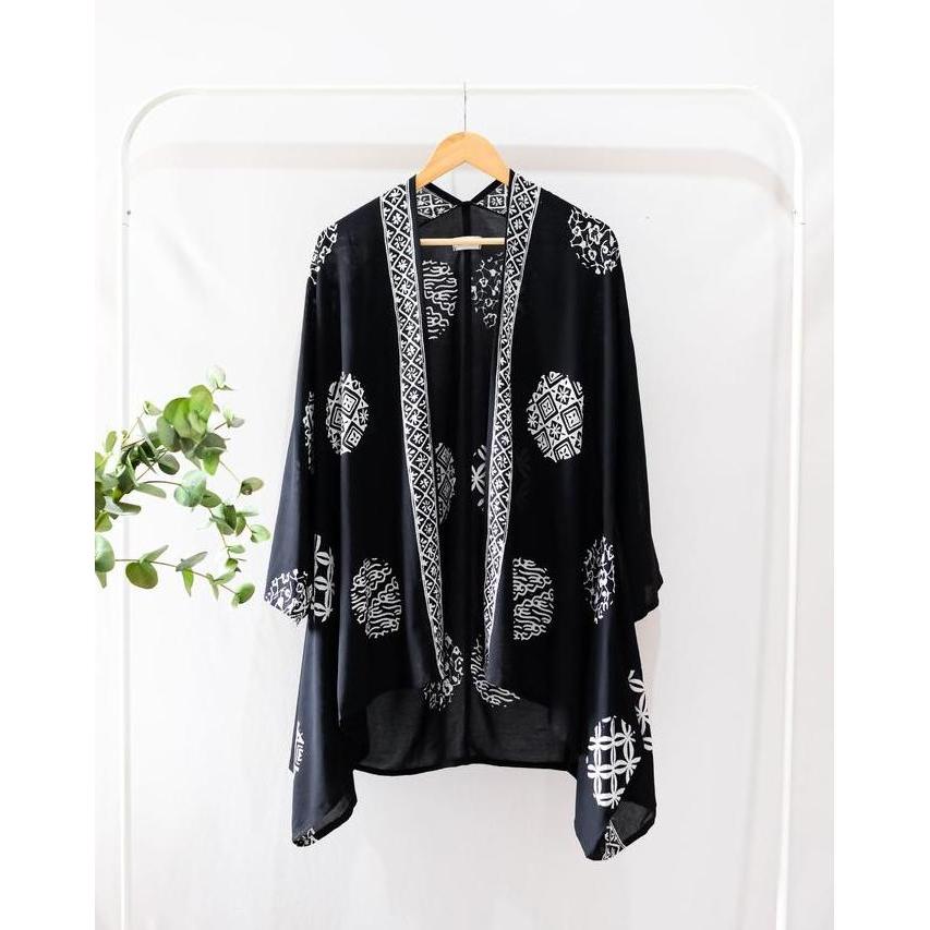 ATASAN BATIK OUTER BERLENGAN HITAM MODERN WANITA OUTER BATIK CARDIGAN BATIK KANTOR BATIK VISCOSE BAT