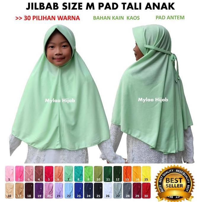 JILBAB INSTAN BERGO kerudung size M PAD TALI ANAK bahan kaos sekolah