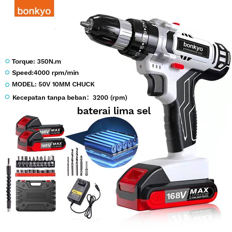 Bonkyo 168VF Mesin Bor Impact Drill / Bor baterai /Bor Listrik/Beton Besi Kayu Full  Set Pilihan Bor