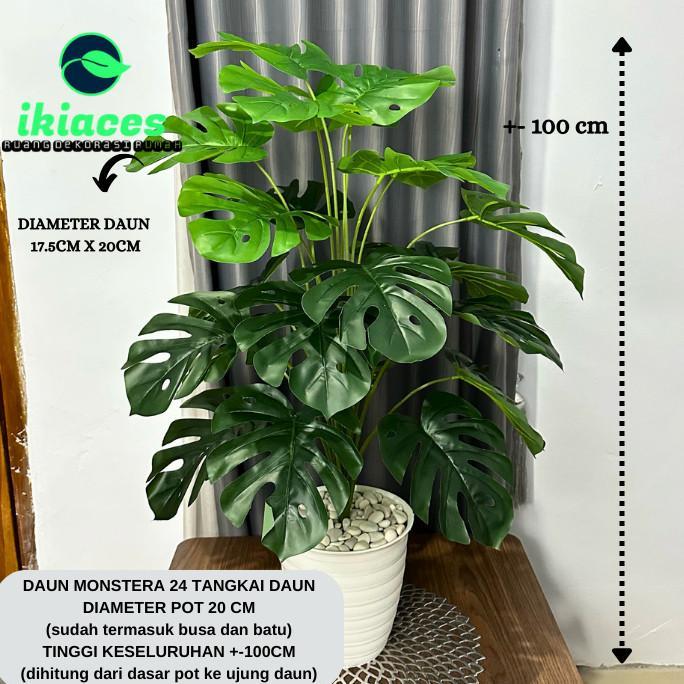 DAUN MONSTERA JUMBO PLASTIK DAUN HIAS PLASTIK TANAMAN ARTIFICIAL DEKORASI BUNGA SUDUT RUMAH HIAS AES