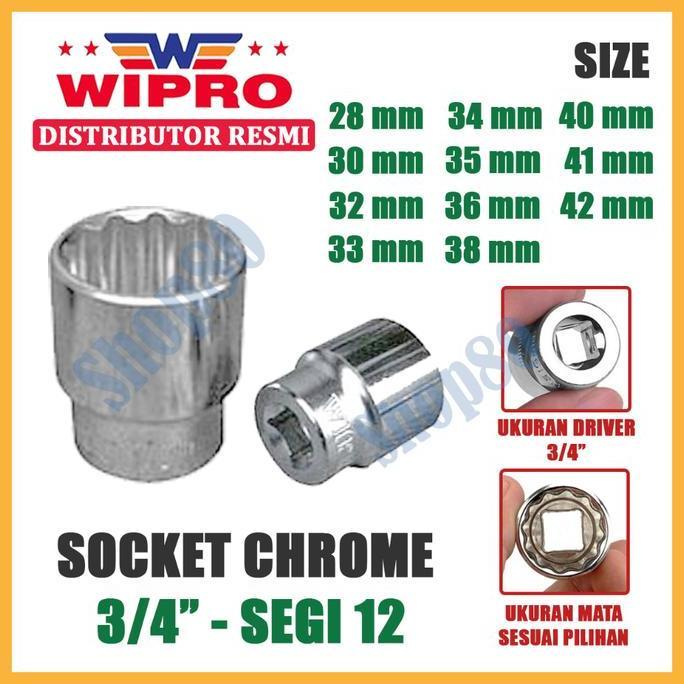 Wipro Mata Kunci Shock Chrome Sok Sock Socket Bintang 3/4 inci 12 PT Segi 12 28 30 32 33 34 35 36 38