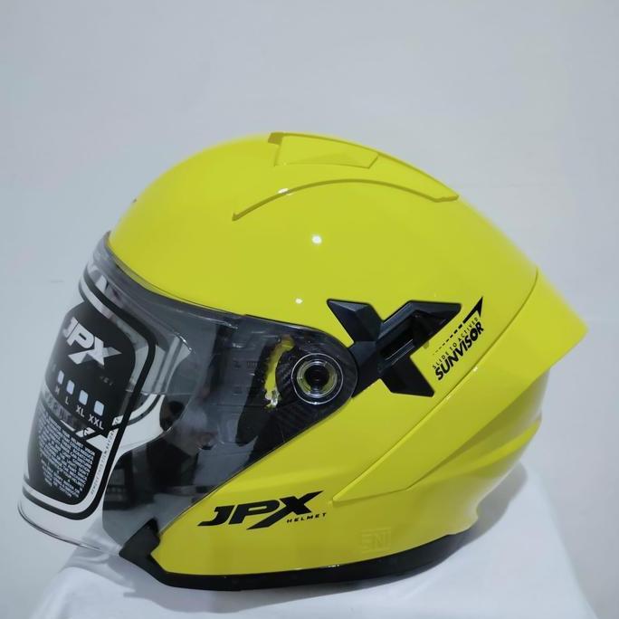 Helm Jpx Nova X Solid Yellow Lemon Double Visor Half Face