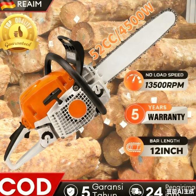 Reaim Mesin Potong Kayu 12 Inch Bar Chain Saw 58Cc Chainsaw 2Tak Gergaji Potong Kayu Mesin Gergaji G