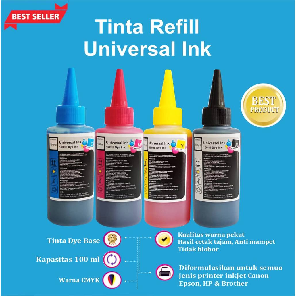 1 Set tinta Refill isi ulang 100ml Universal printer Canon HP Epson