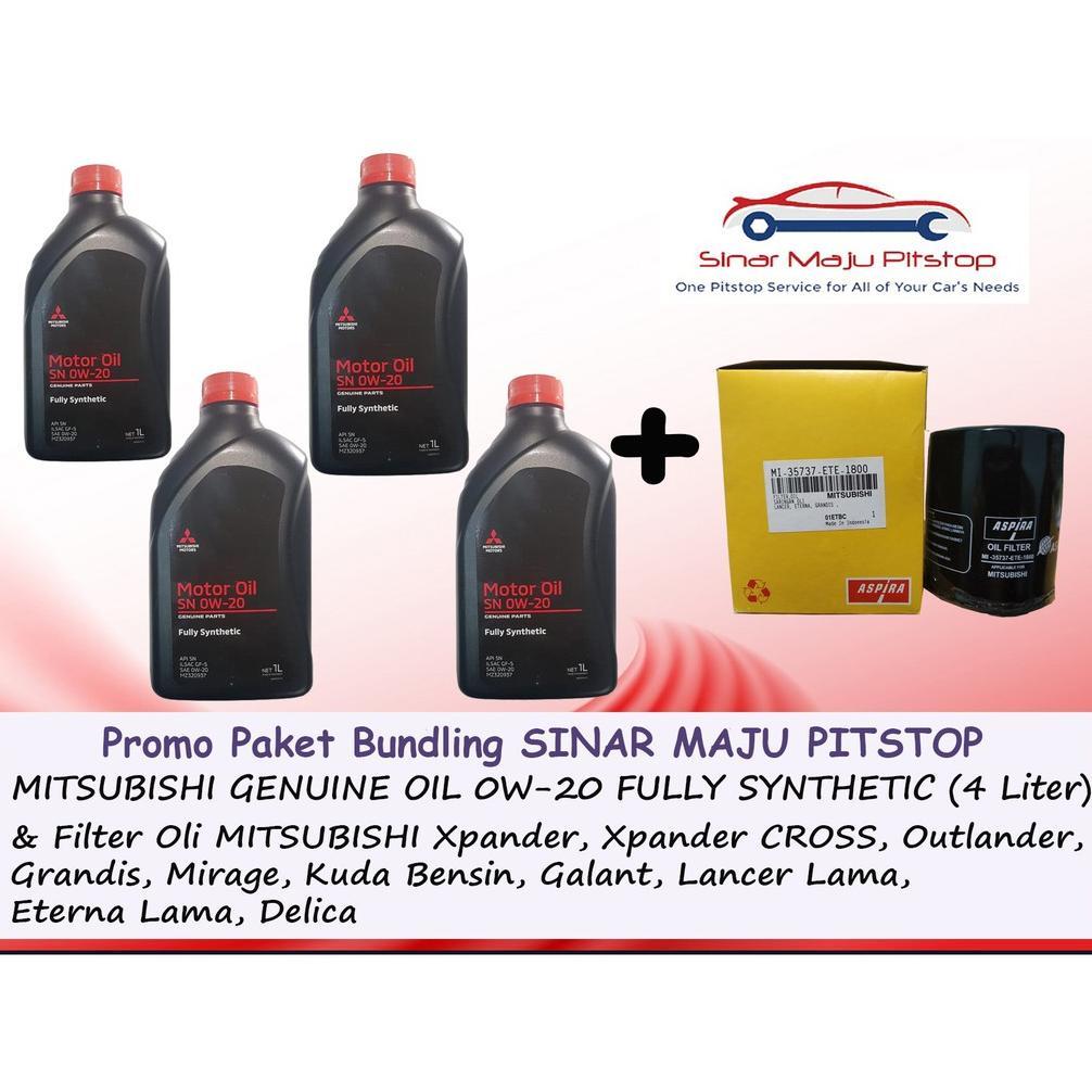 Skylinestyle - Paket Oli Mitsubishi Genuine Oil 0W-20 Sn Full Synthetic & Filter Oli Mobil Mitsubish