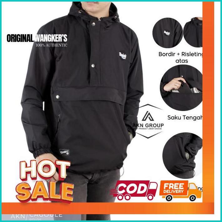 Akn Jaket Cagoule Pria Simple / Jaket Pria Polos Outdoor Kantong Doraemon Original Wangkers Big Size