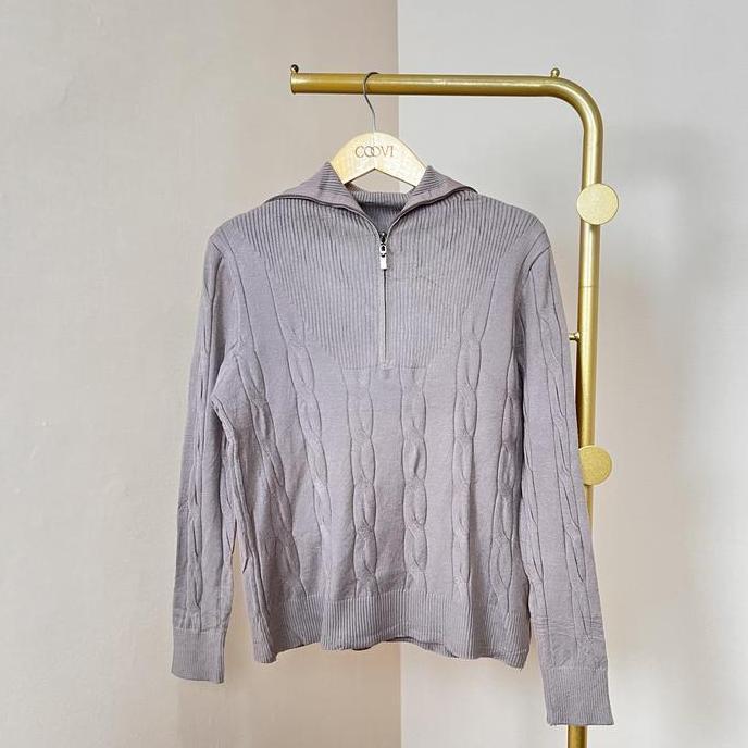 New- COOVI Gemma Zipper Top High Neck Knit Long Sleeve - Atasan Wanita Zipper Lengan Panjang Polos K