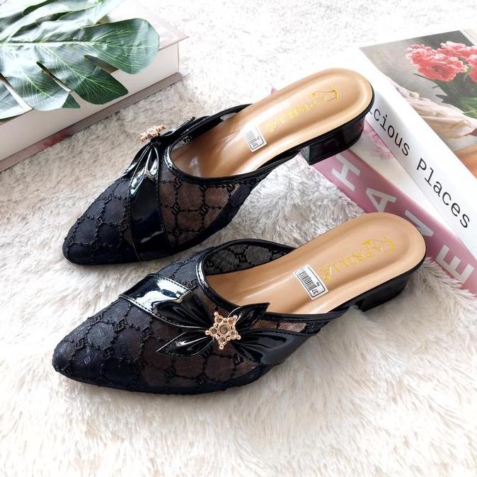 Aprilia heels brukat wanita 3 cm kekinian heels brukat kondangan/pesta sandal 3 cm heels cewe terbar