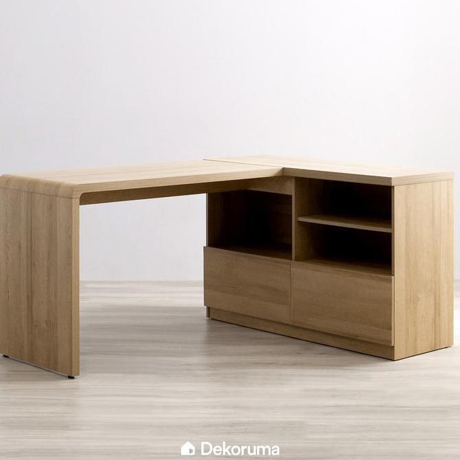 Dekoruma Mika Meja Belajar Sudut Dengan Lemari Kabinet Dan Rak Susun - Meja Kerja Rumah