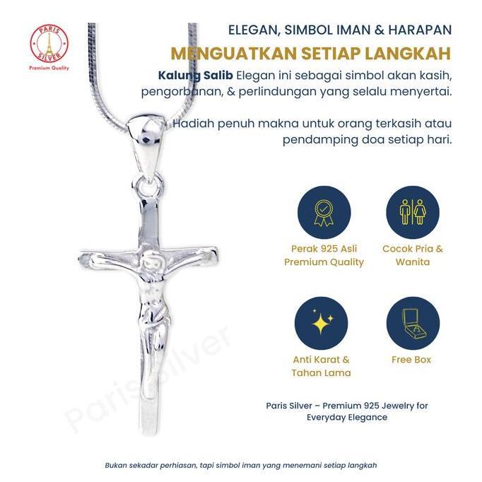 Kalung Salib Yesus Perak Asli Silver 925 Lapis Emas Putih Corpus Jesus Kristus Pria Wanita
