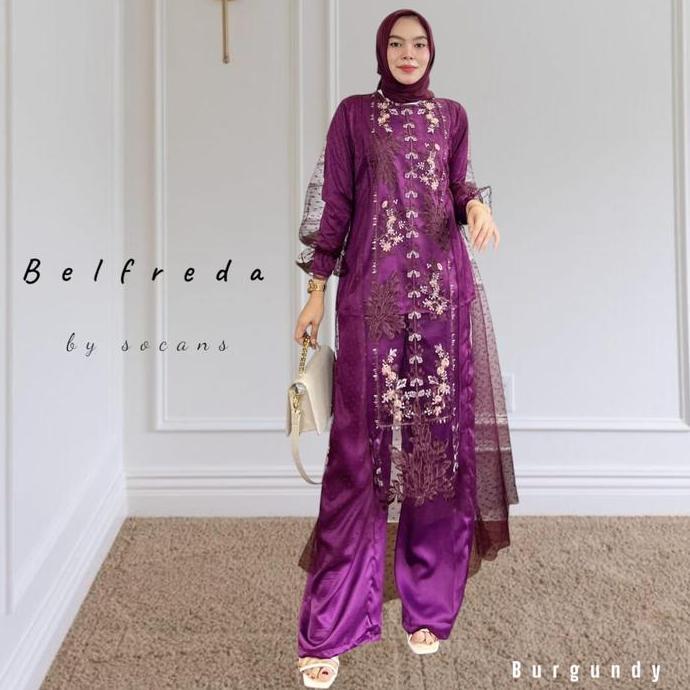 BELFREDA oneset setelan tunik celana brukat utk pesta kondangan hajatan kajian lebaran Atasan Bordir