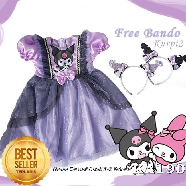 Baju Kuromi Anak 36 Tahun Free Bando Dress Pesta Ulang Tahun Mewah Elegan Motif Tema Kuromi Cinnamor