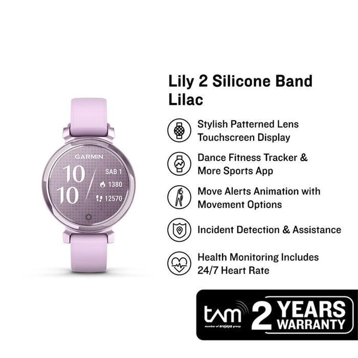 Jam Tangan Wanita Garmin Lily2 010-02839-21 Smartwatch Digital Dial Metallic Lilac With Lilac Silico