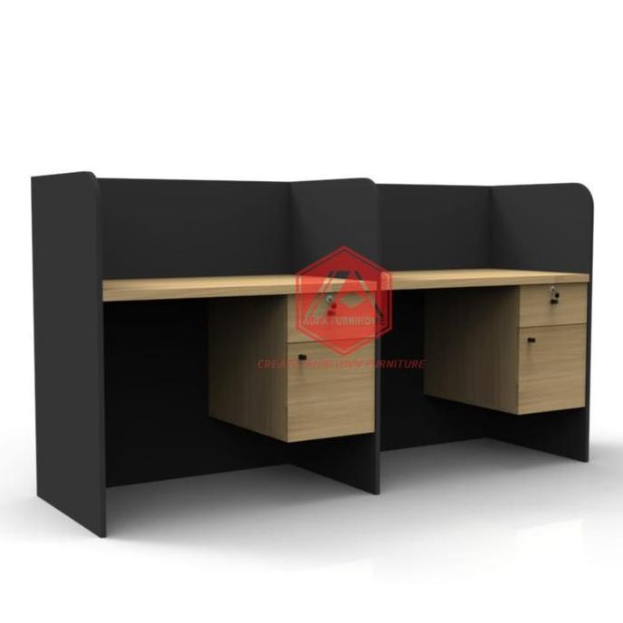 Terlaris Meja Kantor Partisi Workstation Laci 2 Orang Memanjang Cubical Furniture