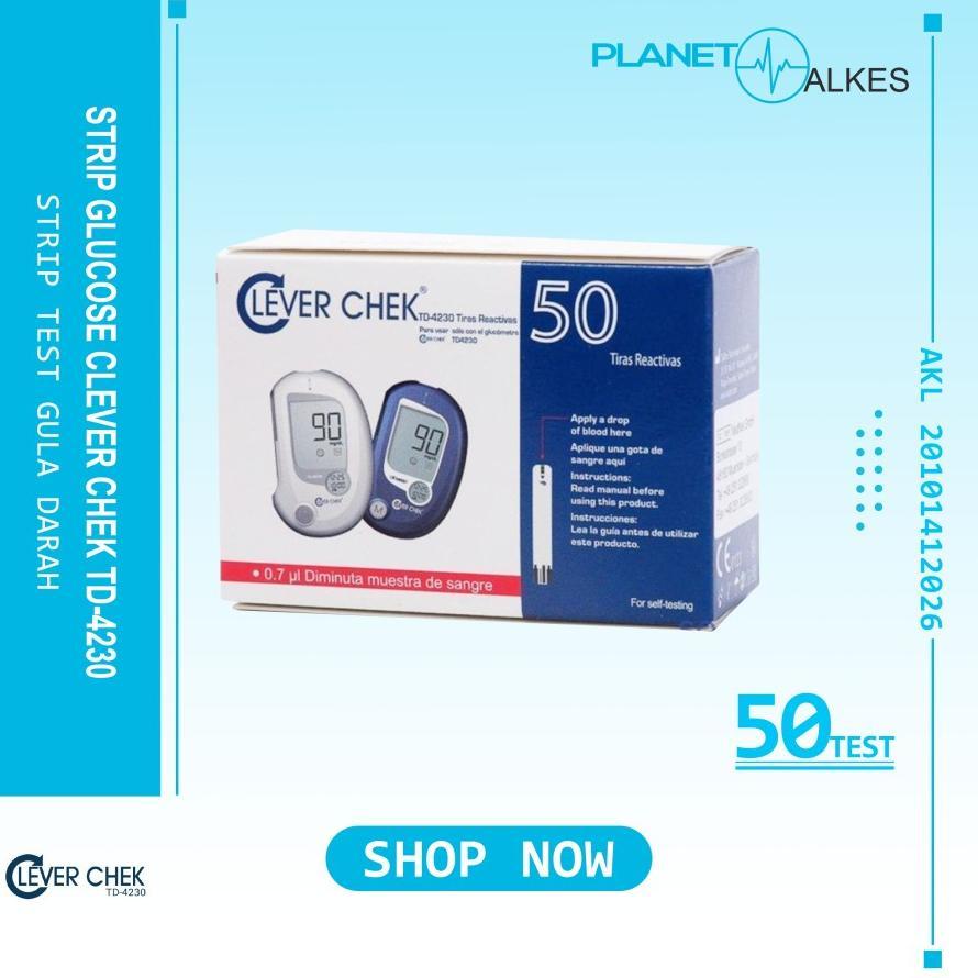 Strip Gula Darah CLEVER CHEK GLUCOSE STRIP TD-4230 Clever Check Tes Strip 50 Test ED. 01/2027