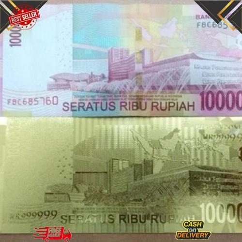 Gradeori Uang Replika 100.000 Rupiah Lapis Emas 24K Seratus Ribu Gold Plated