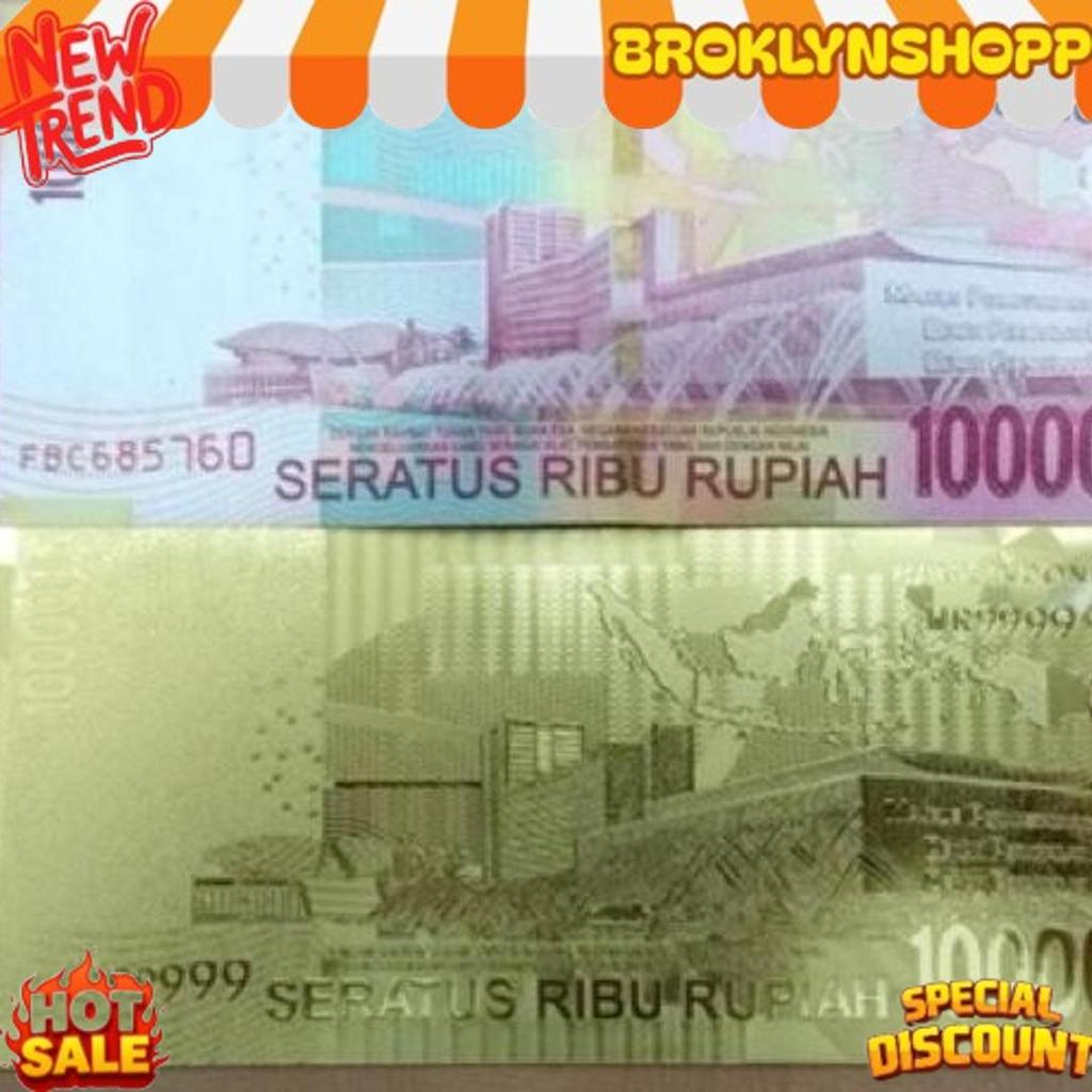 Flash Sale Uang Replika 100.000 Rupiah Lapis Emas 24K Seratus Ribu Gold Plated