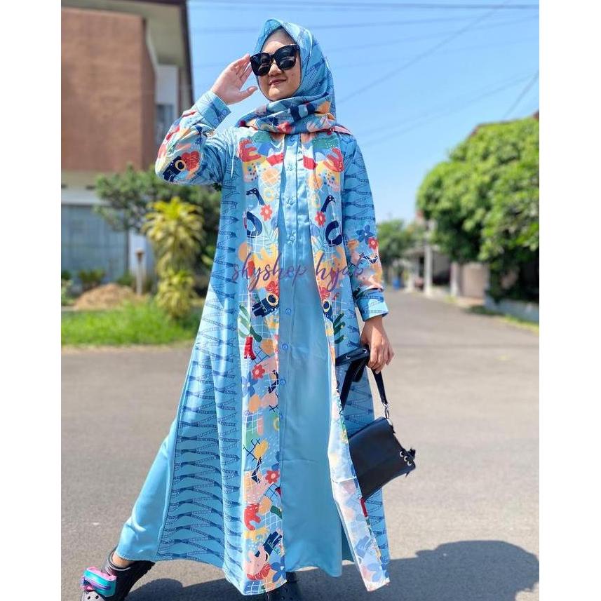 SKYSHOP HIJAB HANNAH DRESS BY GIOK SCARF DAN APPAREL BAHAN PRINTING GASUN PANJANG DEWASA GAMIS MODIS