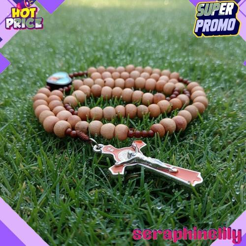 Viral Kalung Rosario 77 Bapa Kami Kayu Cendana 8 Mm Souvenir Rohani Katolik Pria Wanita Tali Lilit