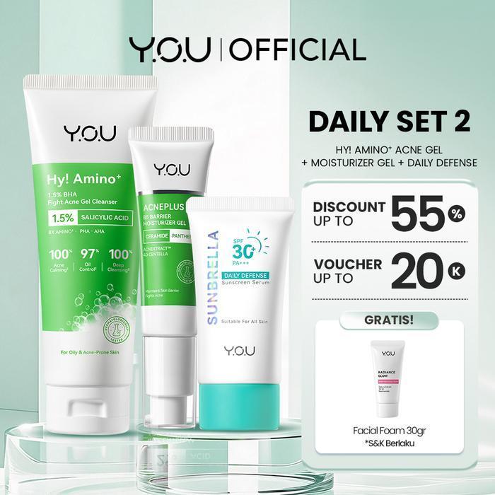 [Free Gift] You 3In1 Paket Skincare Set 3Pcs Radiance Glow Serum Facial Foam Cream Radiance Up Serum
