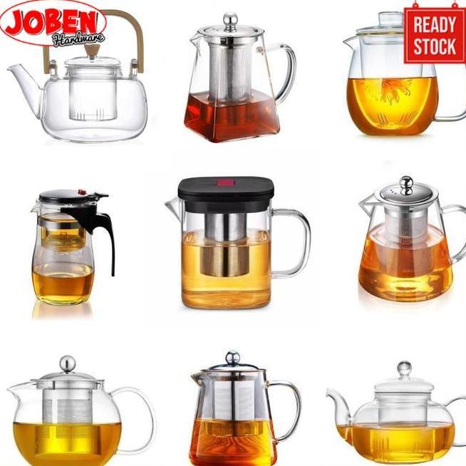 Teko Teh Kaca Borosilikat Tahan Panas Untuk Teh Ukuran Besar Kecil Infuser Bening Set Teh Ceret Kaca