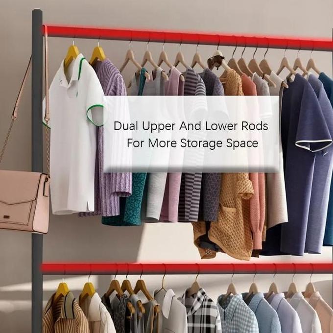 RAK GANTUNGAN BAJU BESI 2 TINGKAT 60X160X35 / RAK GANTUNGAN BAJU BERDIRI DOUBLE HANGER / RAK GANTUNG