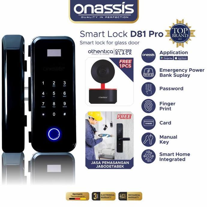 Faminuyi - Onassis D81 Pro Smart Lock Pintu Kaca - Fingerprint, Password, Rfid Card, Aplikasi Smart