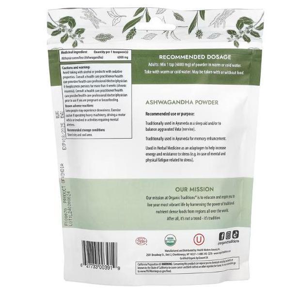 Organic Traditions Ashwagandha Root Powder  200 G Original
