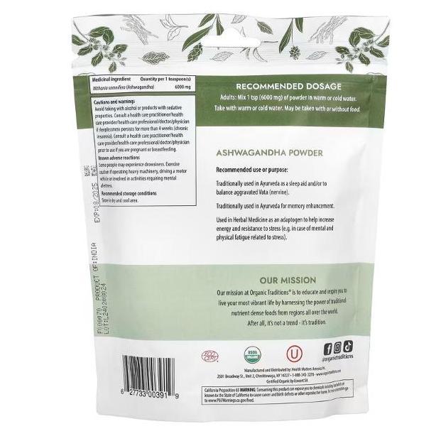 Organic Traditions Ashwagandha Root Powder  200 G Original