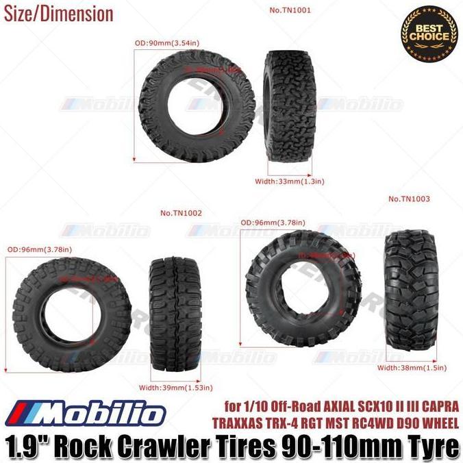 Ban 1.9" Rock Crawler Tires 90-110Mm Tyre For 1/10 Off-Road Axial Scx10 Ii Iii Capra Traxxas Trx-4 R