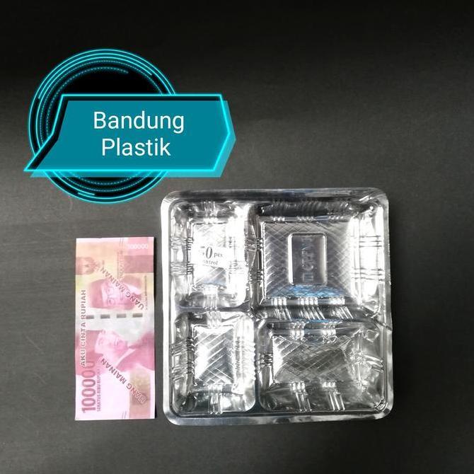 New- tray 18x18 / mika plastik nasi kotak / mika sekat 4 18x18 isi 50 pcs