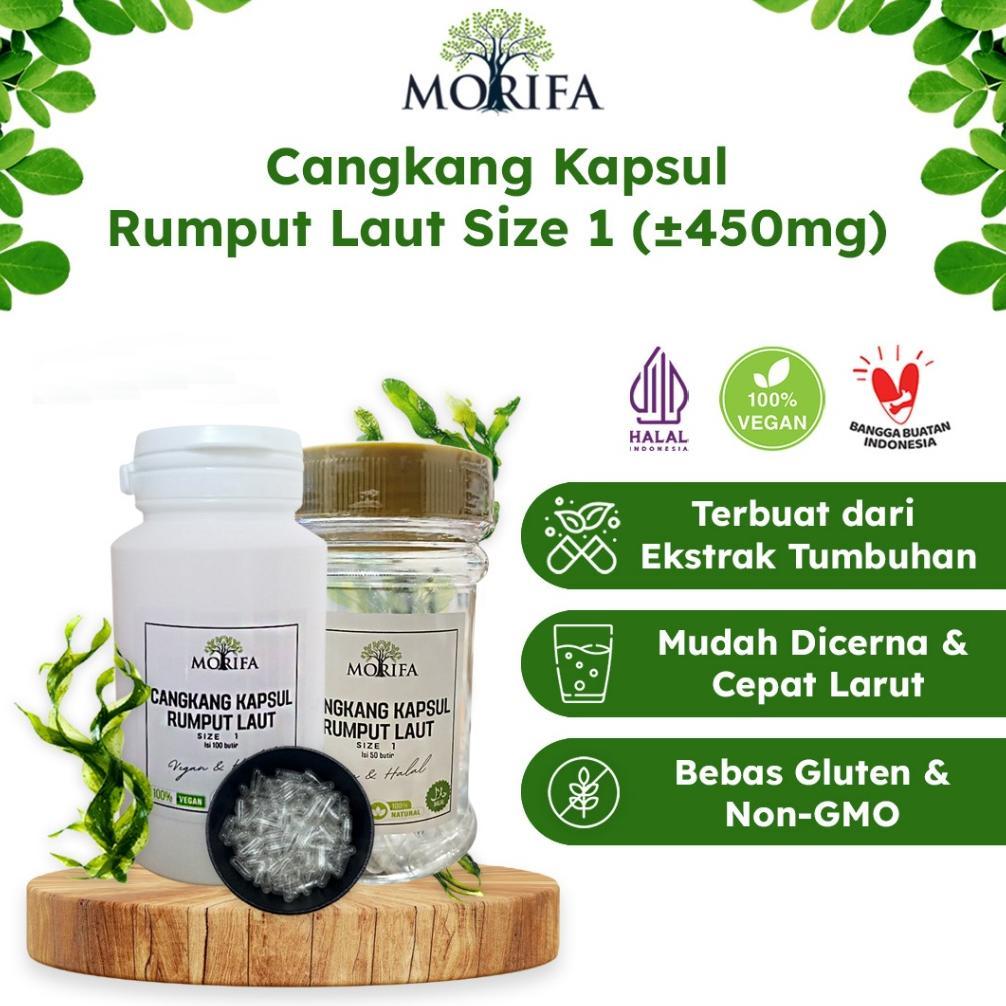 MORIFA Cangkang Kapsul Kosong  Size 1 Bening Vegan Natural Rumput Laut Halal