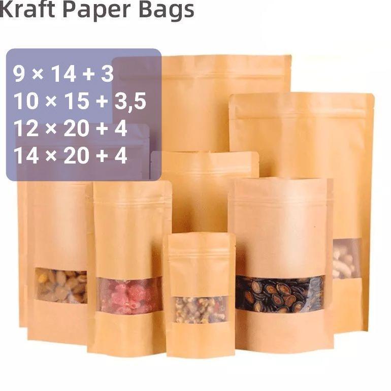 Standing pouch kraft paper ziplock window premium