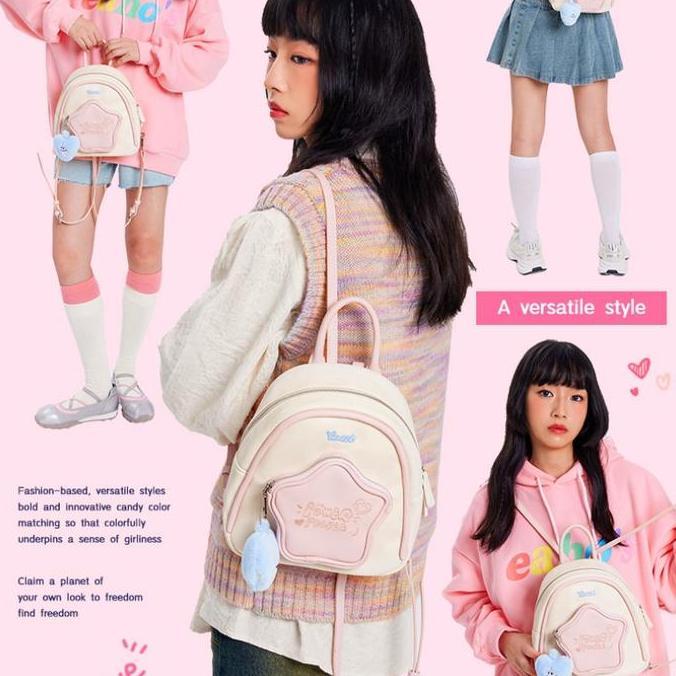 New- CODLucu Tas Ransel Bahan PU BintangTas Sekolah Ransel Kecil mini y2k Tas Sekolah Fashion Gaya K