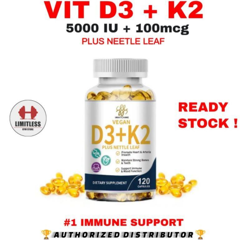 Premium Organic Vitamin D3 5000 Iu + K2 100Mcg 120 Softgel Vit D3K2 5000Iu Original