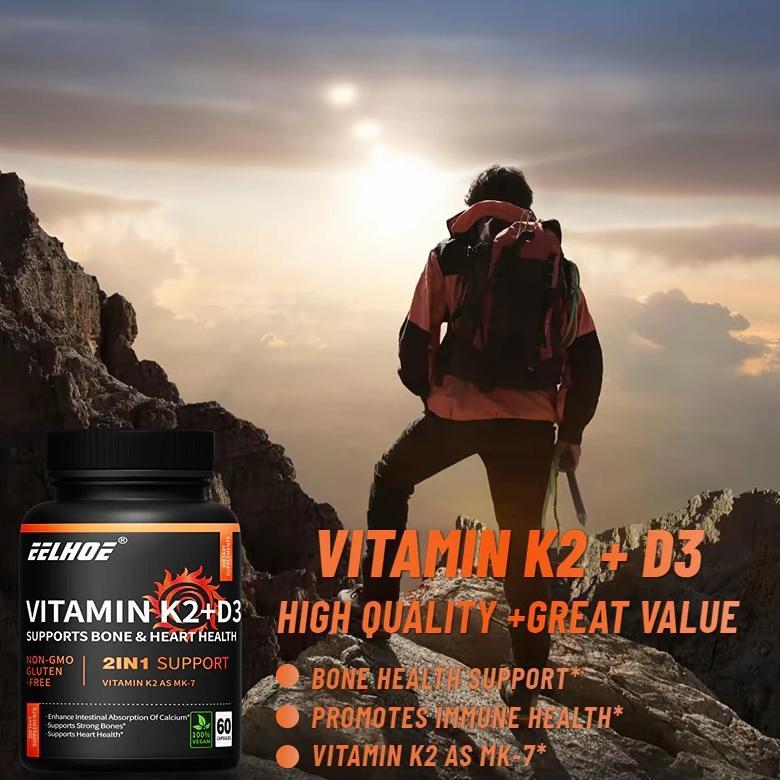 (Promo) Ellhoe Usa Vitamin K2 90 Mcg D3 5000 Iu 60 Kapsul K2+D3 5000Iu Original
