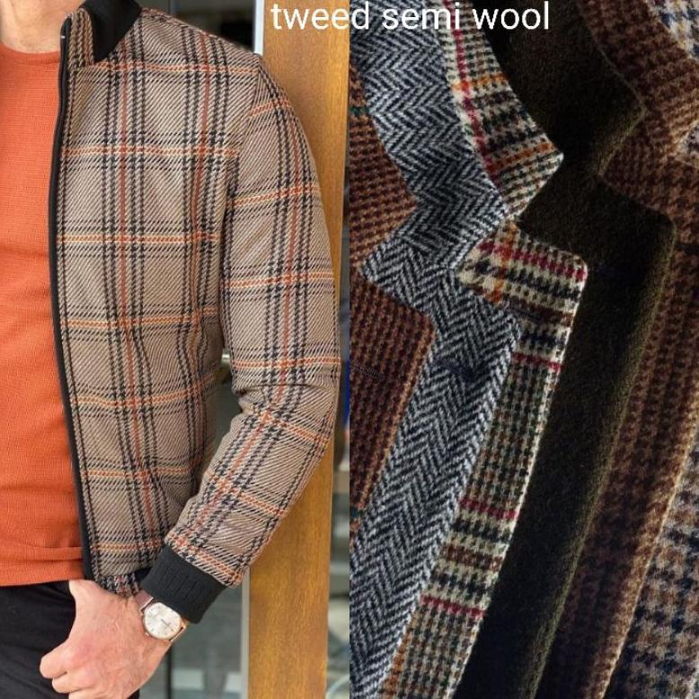 bahan kain tweed semi wool motif / kain tweed / kain semi wool